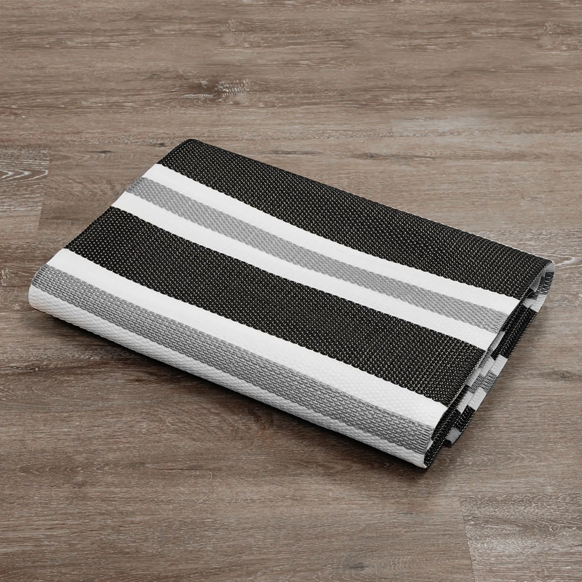Bliss Rugs LNA1203 9x12 Waterproof Reversible Plastic Straw Outdoor Rugs, 8'11'' x 11'10'', Black/Gray