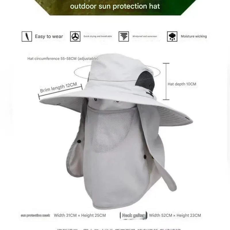 Blue Camouflage Outdoor Sun Protection Hat with Detachable Face and Neck Flap - UPF 50 