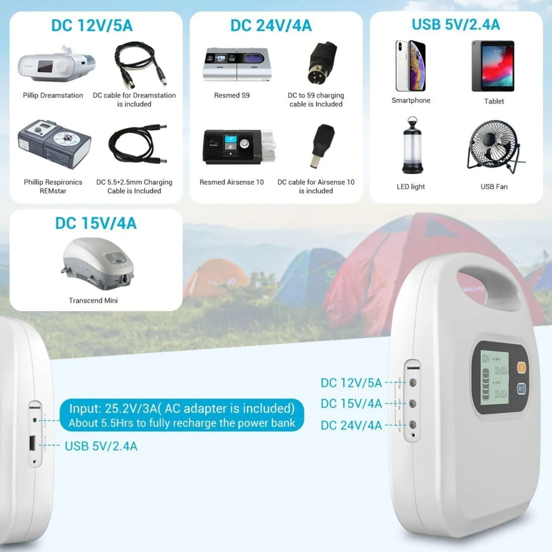 Bluetti AC200P Portable Power Station with K5 CPAP Battery Backup