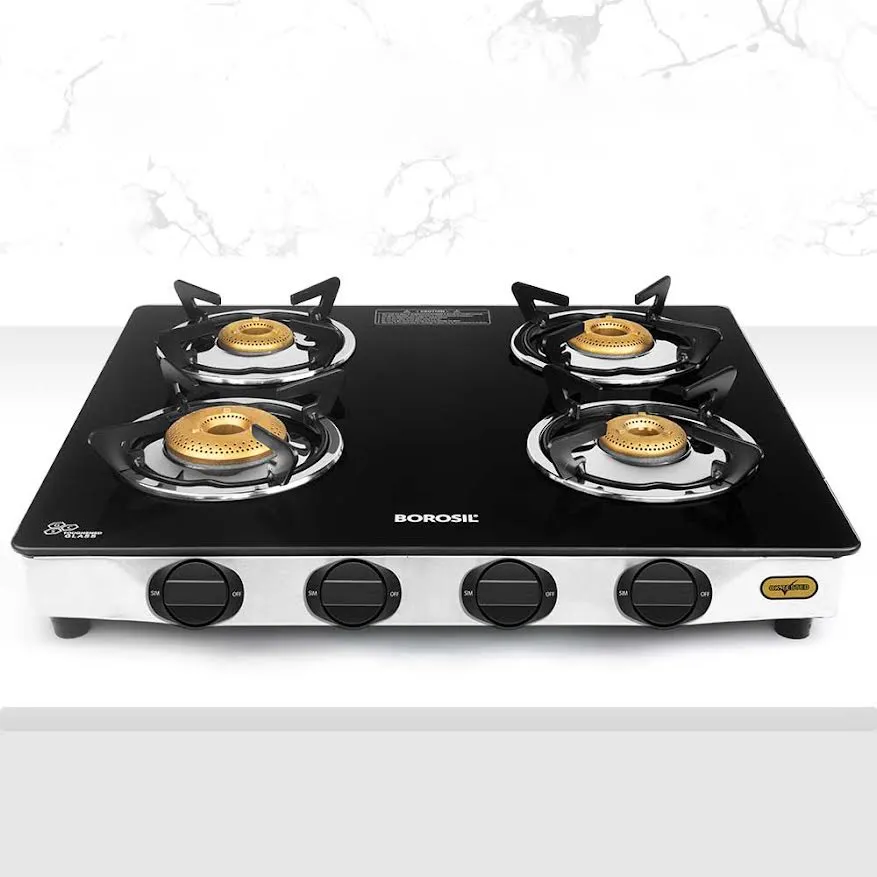 Borosil Blaze Glass-top Gas Stove, 4 Burners