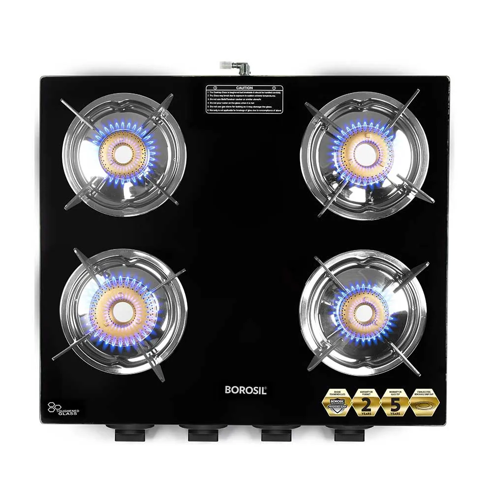 Borosil Blaze Glass-top Gas Stove, 4 Burners