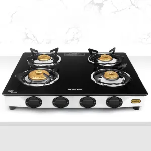 Borosil Blaze Glass-top Gas Stove, 4 Burners