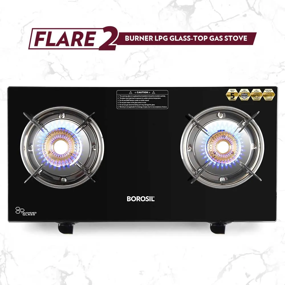 Borosil Flare Glasstop Gas stove, 2 Burners