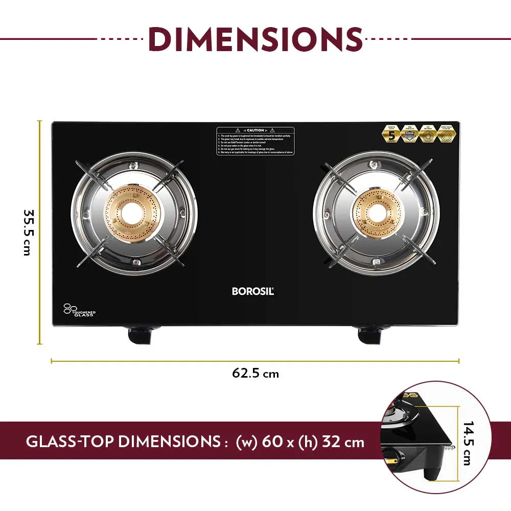 Borosil Flare Glasstop Gas stove, 2 Burners