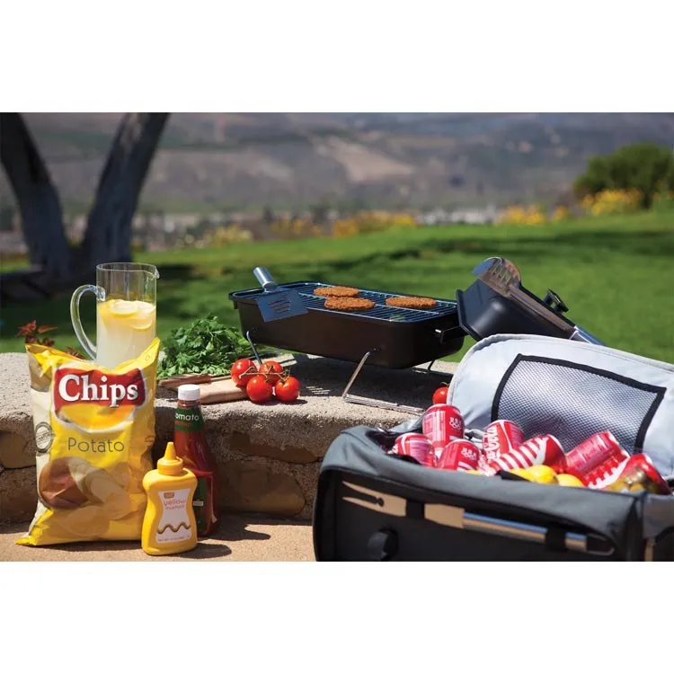 Buccaneer Portable Charcoal Grill and Cooler Tote, Black with Gray and Silver