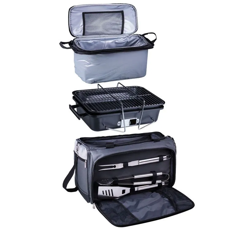 Buccaneer Portable Charcoal Grill and Cooler Tote, Black with Gray and Silver