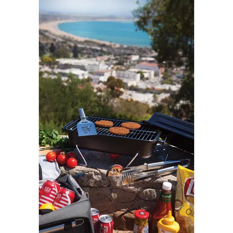 Buccaneer Portable Charcoal Grill and Cooler Tote, Black with Gray and Silver
