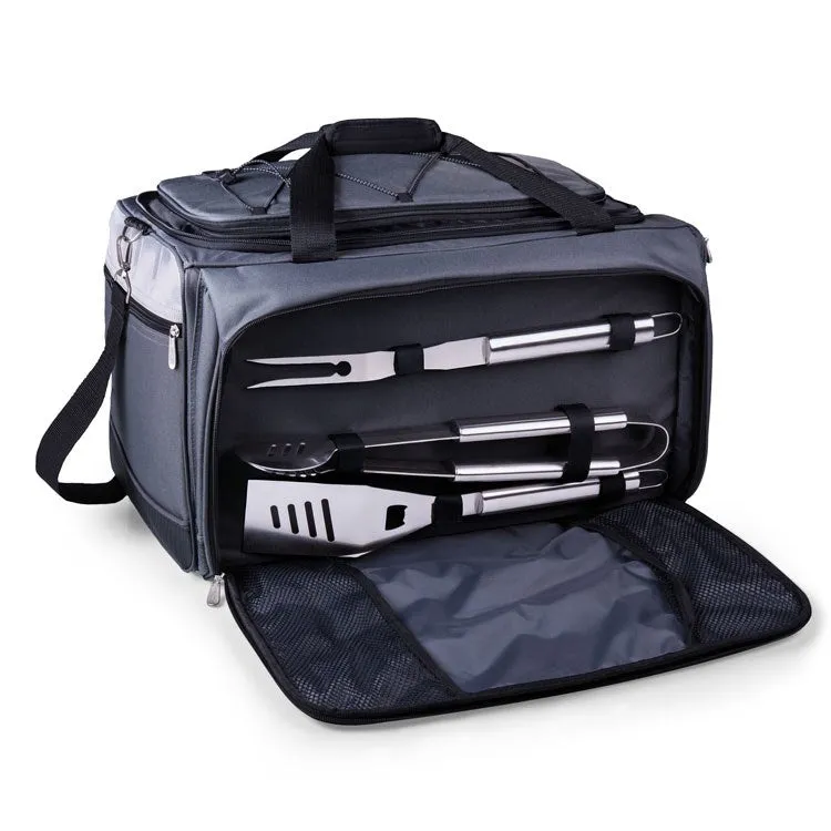 Buccaneer Portable Charcoal Grill and Cooler Tote, Black with Gray and Silver