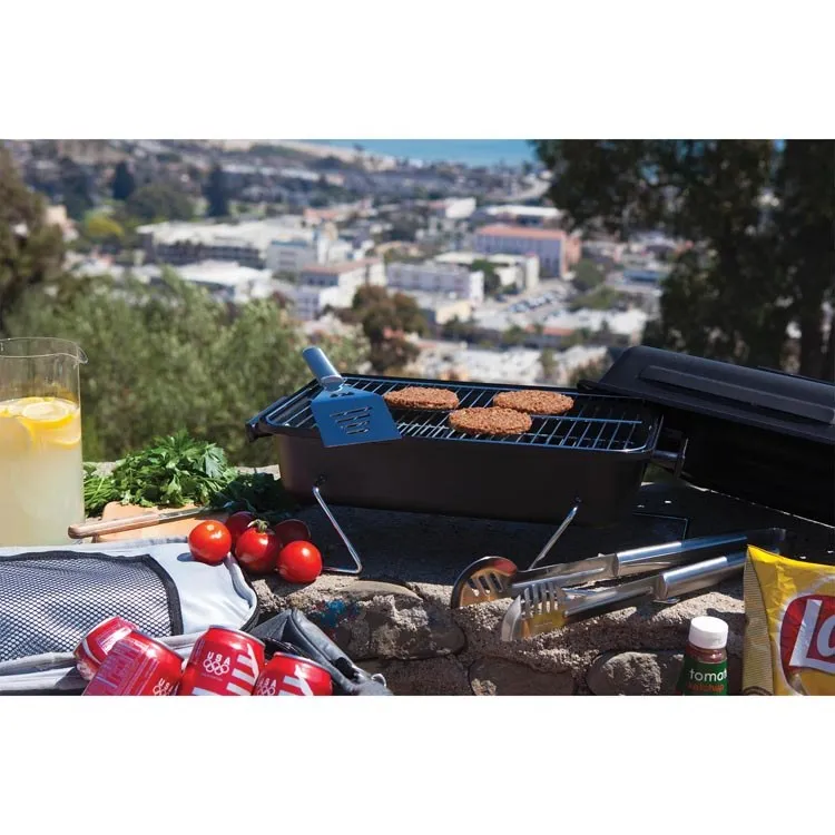 Buccaneer Portable Charcoal Grill and Cooler Tote, Black with Gray and Silver