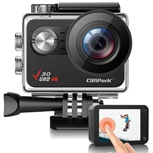Campark V30 Native 4K Action Camera 20MP EIS Touch Screen WiFi Waterproof PC Webcam with Optional View Angle, 2 1350mAh Batteries and Mounting Accessories Kit