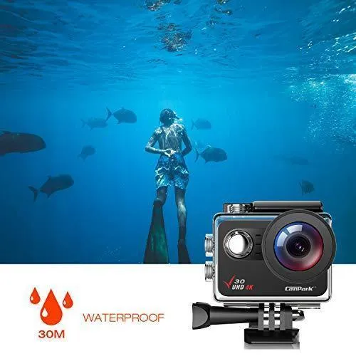Campark V30 Native 4K Action Camera 20MP EIS Touch Screen WiFi Waterproof PC Webcam with Optional View Angle, 2 1350mAh Batteries and Mounting Accessories Kit