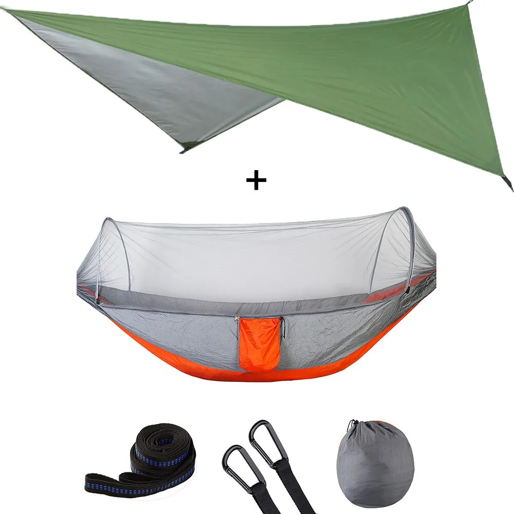 Camping Hammock With Mosquito Net and Rain Fly Portable Double Hammock With Bug Net and Tent Tarp Tree Straps for Travel Camping