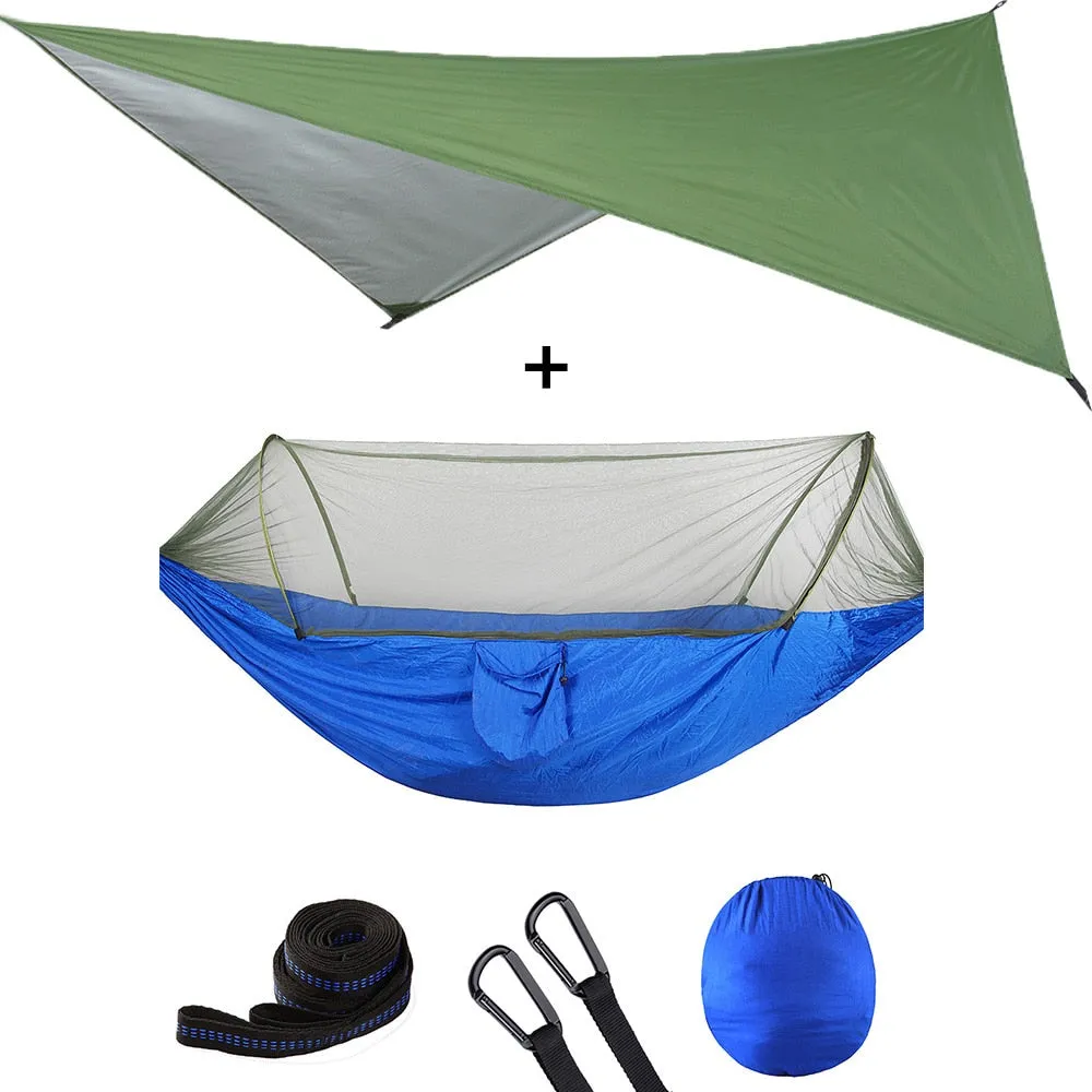 Camping Hammock With Mosquito Net and Rain Fly Portable Double Hammock With Bug Net and Tent Tarp Tree Straps for Travel Camping