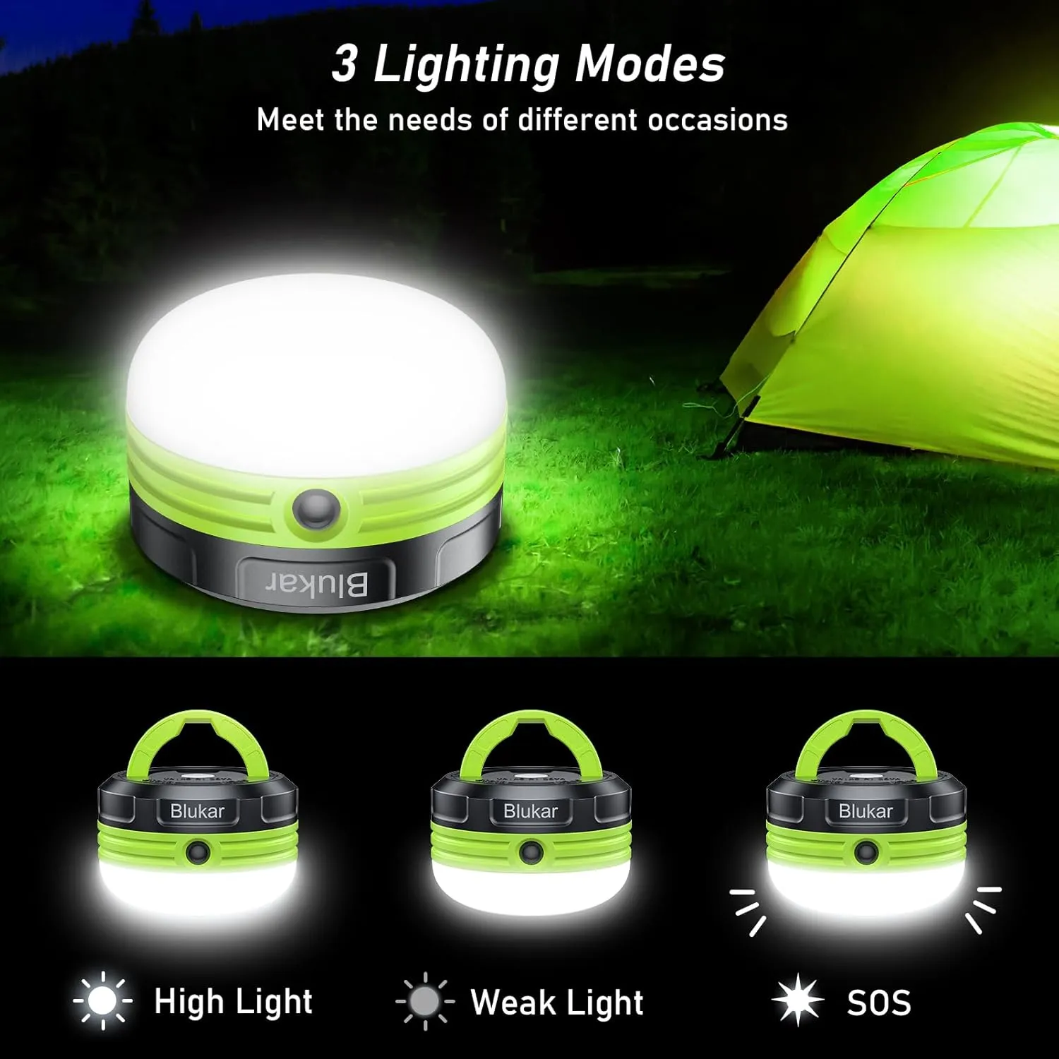 Camping Lantern, Camping Light LED Outdoor Lights, Tent Light Battery Powered,Water Resistant 3 Modes Emergency Light for Camping, Emergency, Fishing, Hiking etc. (3 AA Batteries Included)