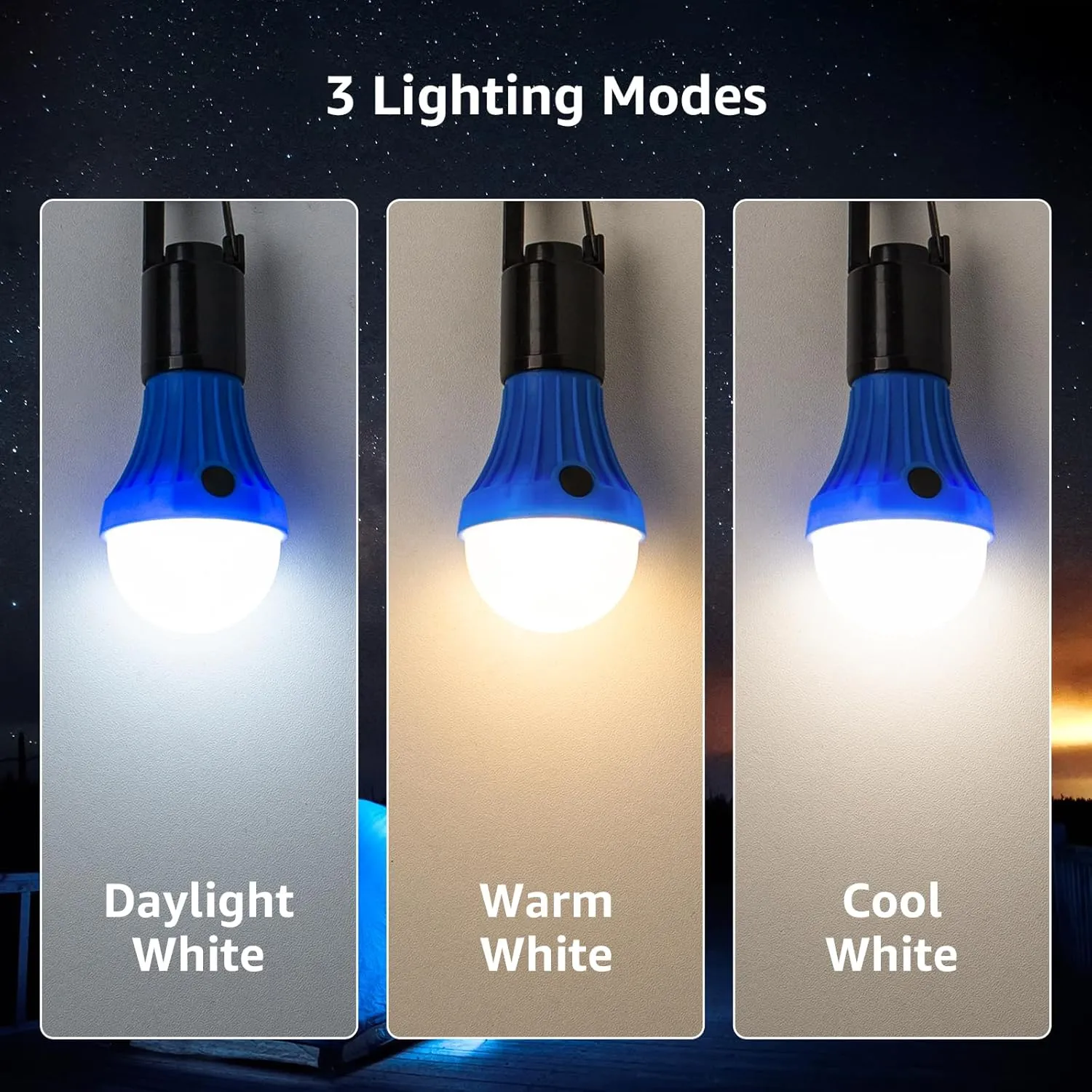 Camping Lights, Battery Powered Tent Lights, Warm White and Daylight Modes, Camping Accessories, Hanging Camping Lantern, Battery Lights for Power Cuts, Pack of 4 (AAA Battery Included)