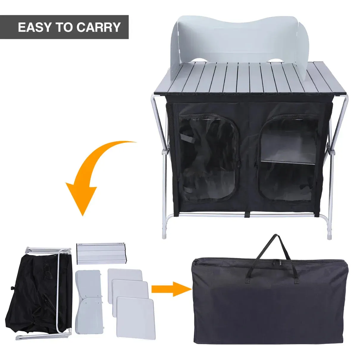 Camping Table with Roll Up Table Top and Storage