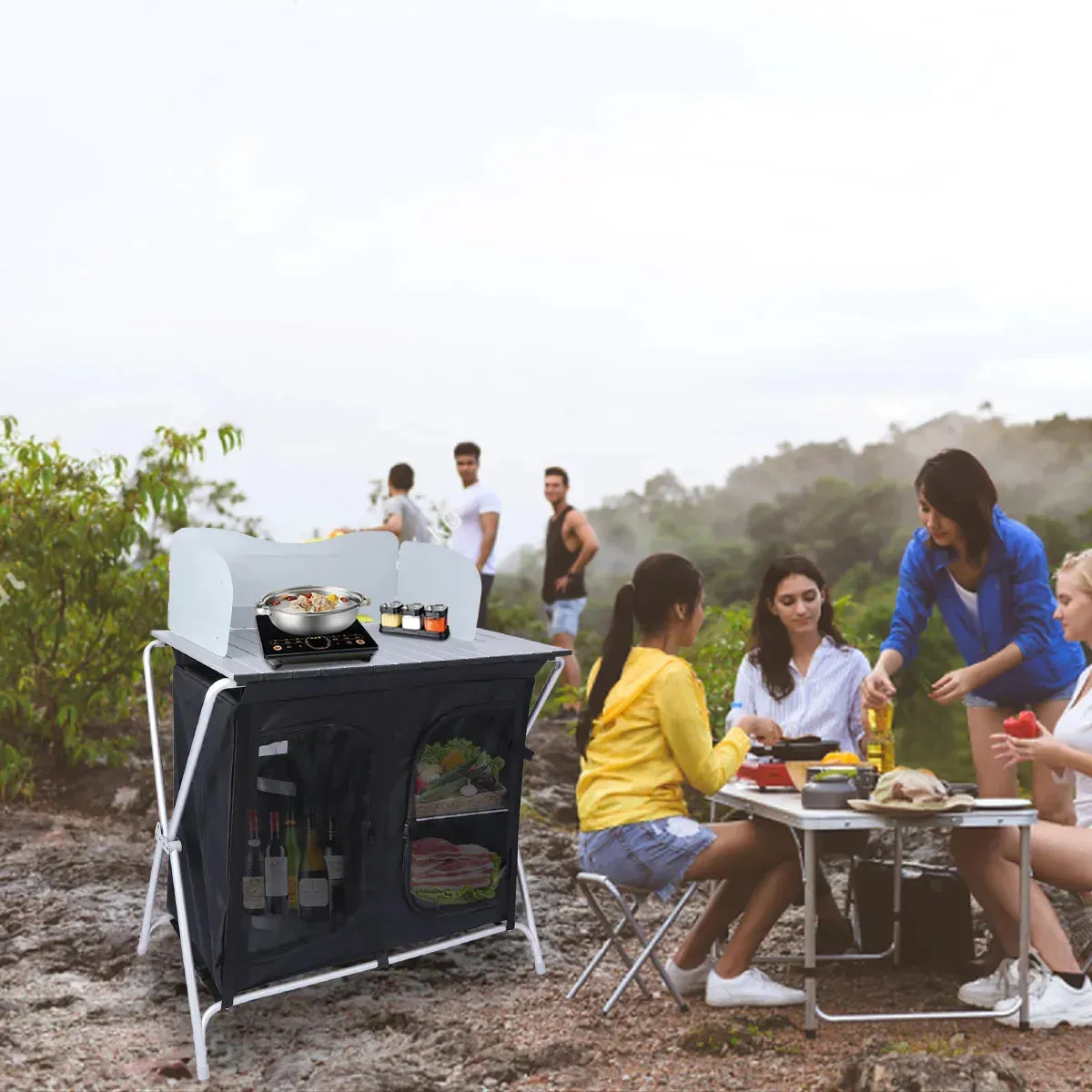 Camping Table with Roll Up Table Top and Storage