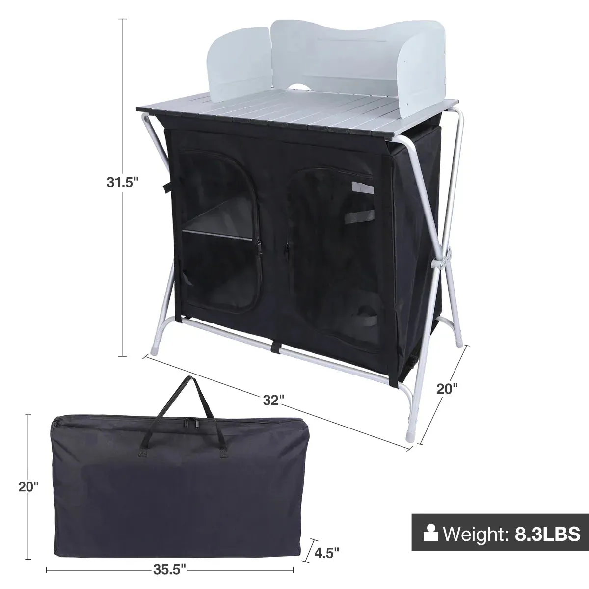 Camping Table with Roll Up Table Top and Storage
