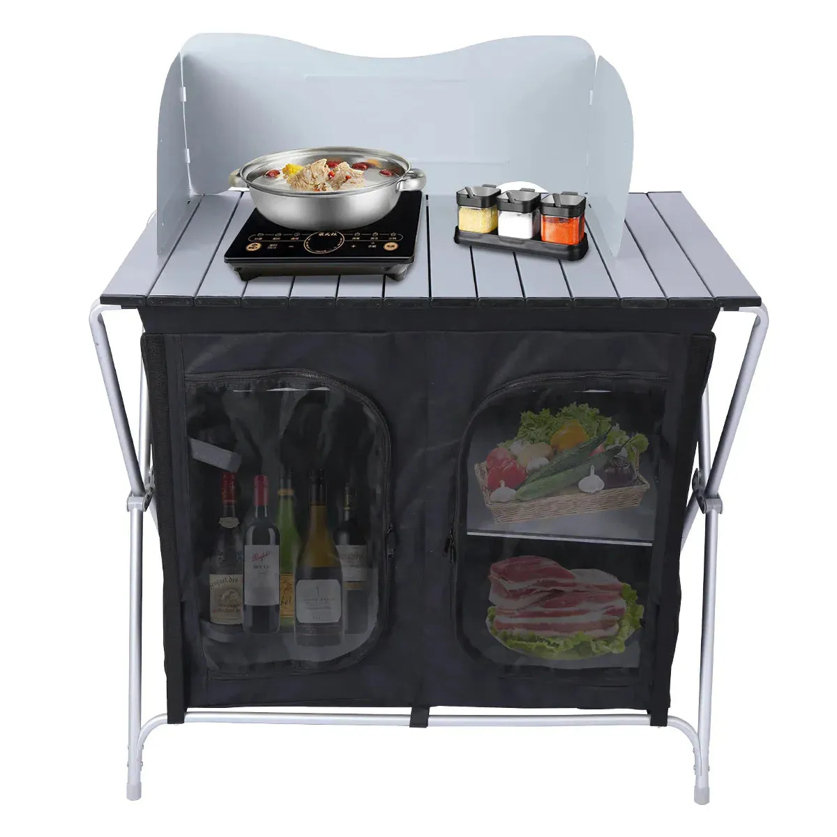 Camping Table with Roll Up Table Top and Storage