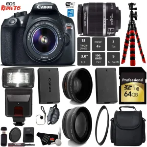 Canon EOS Rebel T6 DSLR Camera 18-55mm is II Lens   Flash   UV FLD CPL Filter Kit   Wide Angle & Telephoto Lens   Camera Pro Bundle