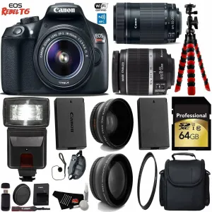 Canon EOS Rebel T6 DSLR Camera 18-55mm is Lens & 55-250mm is STM Lens   Flash   UV FLD CPL Filter Kit   Wide Angle & Tel