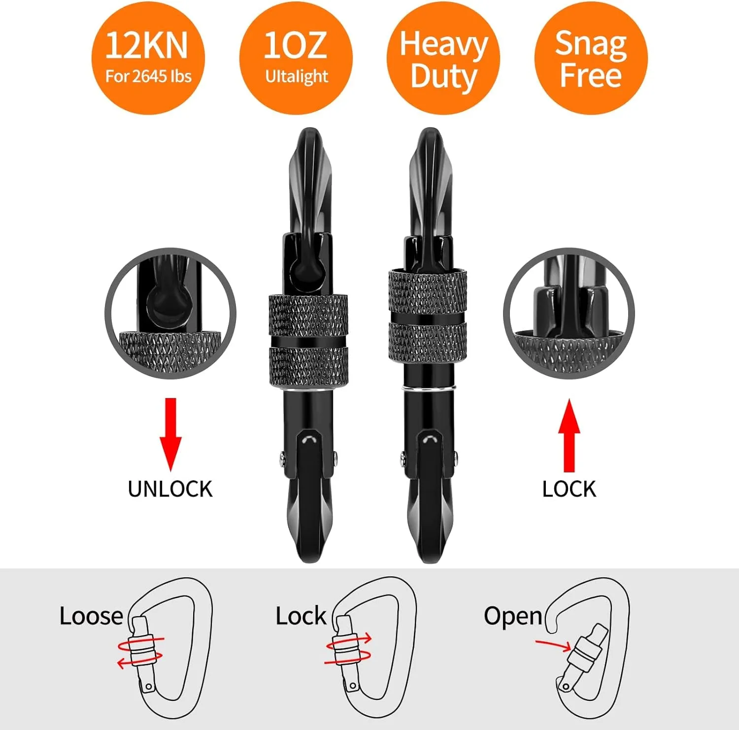 Carabiner Clips Heavy Duty 12Kn (2697 Lbs)