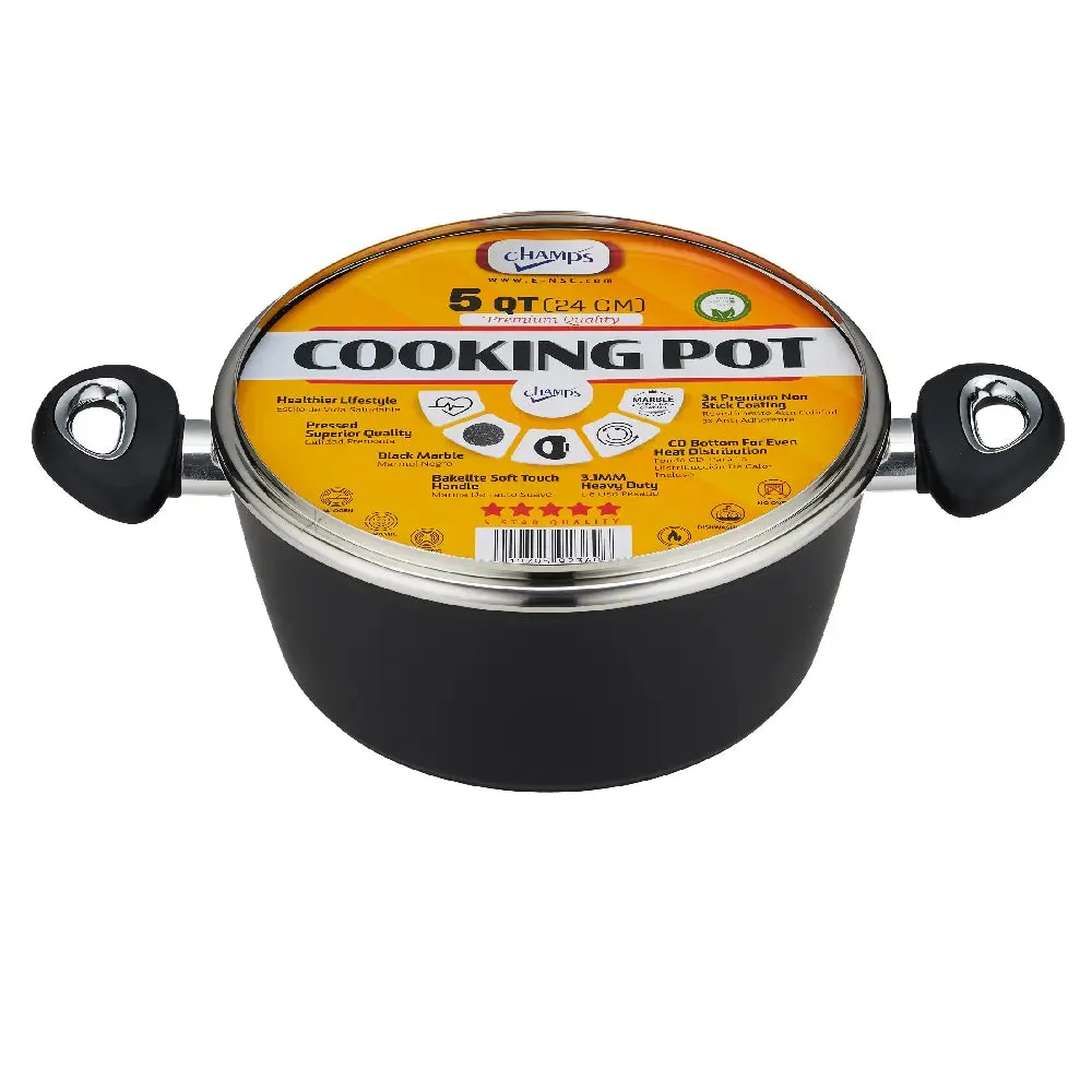Champs Black Pot NS Speckled Inside w/ Glass Lid 5 qrt