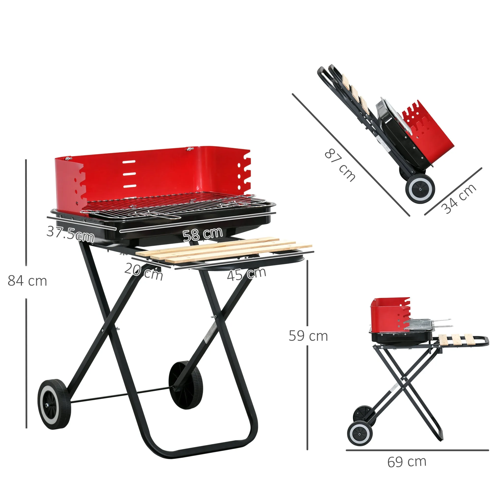 Charcoal Trolley BBQ Barbecue Grill Patio Camping Picnic Garden Party Outdoor Cooking with Windshield