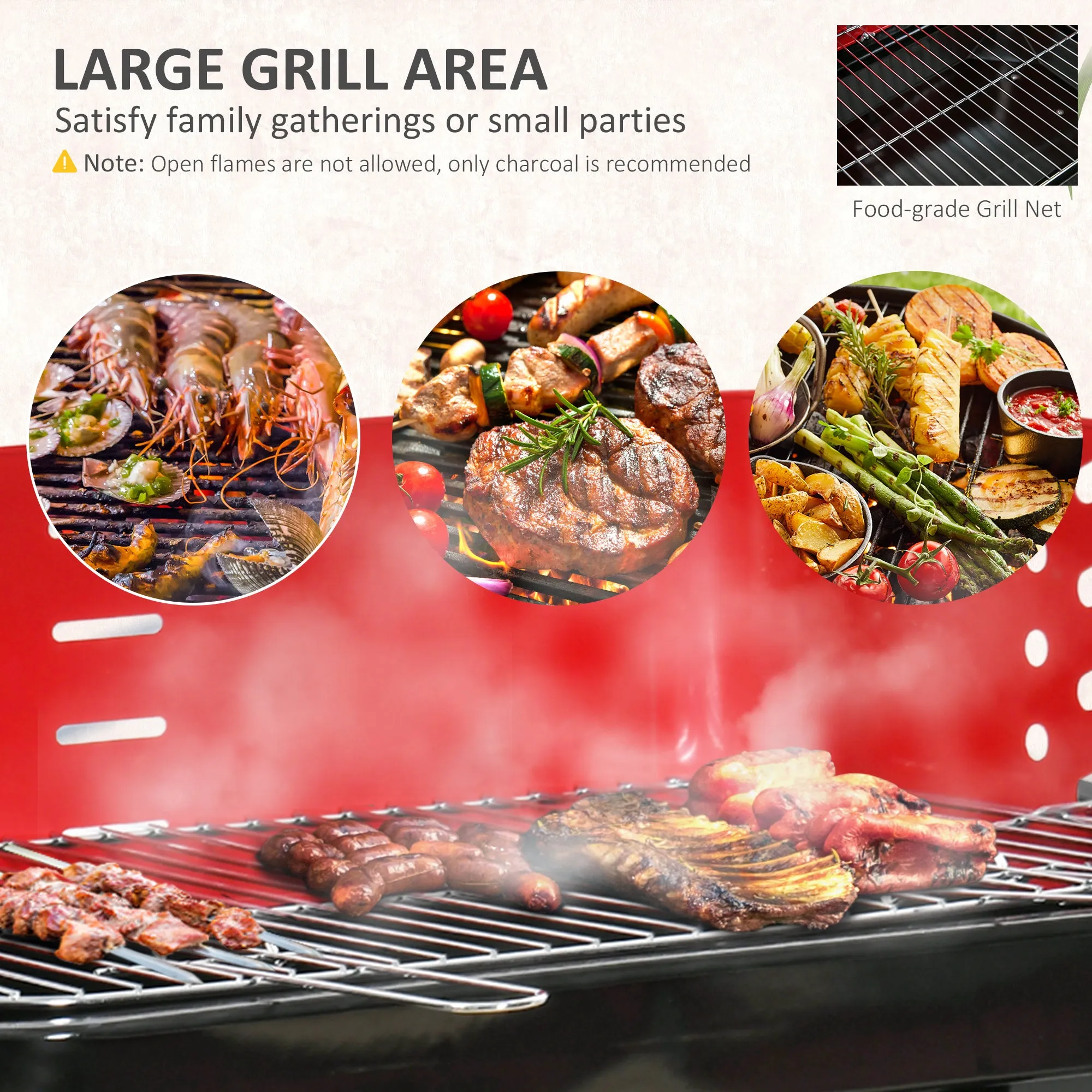 Charcoal Trolley BBQ Barbecue Grill Patio Camping Picnic Garden Party Outdoor Cooking with Windshield