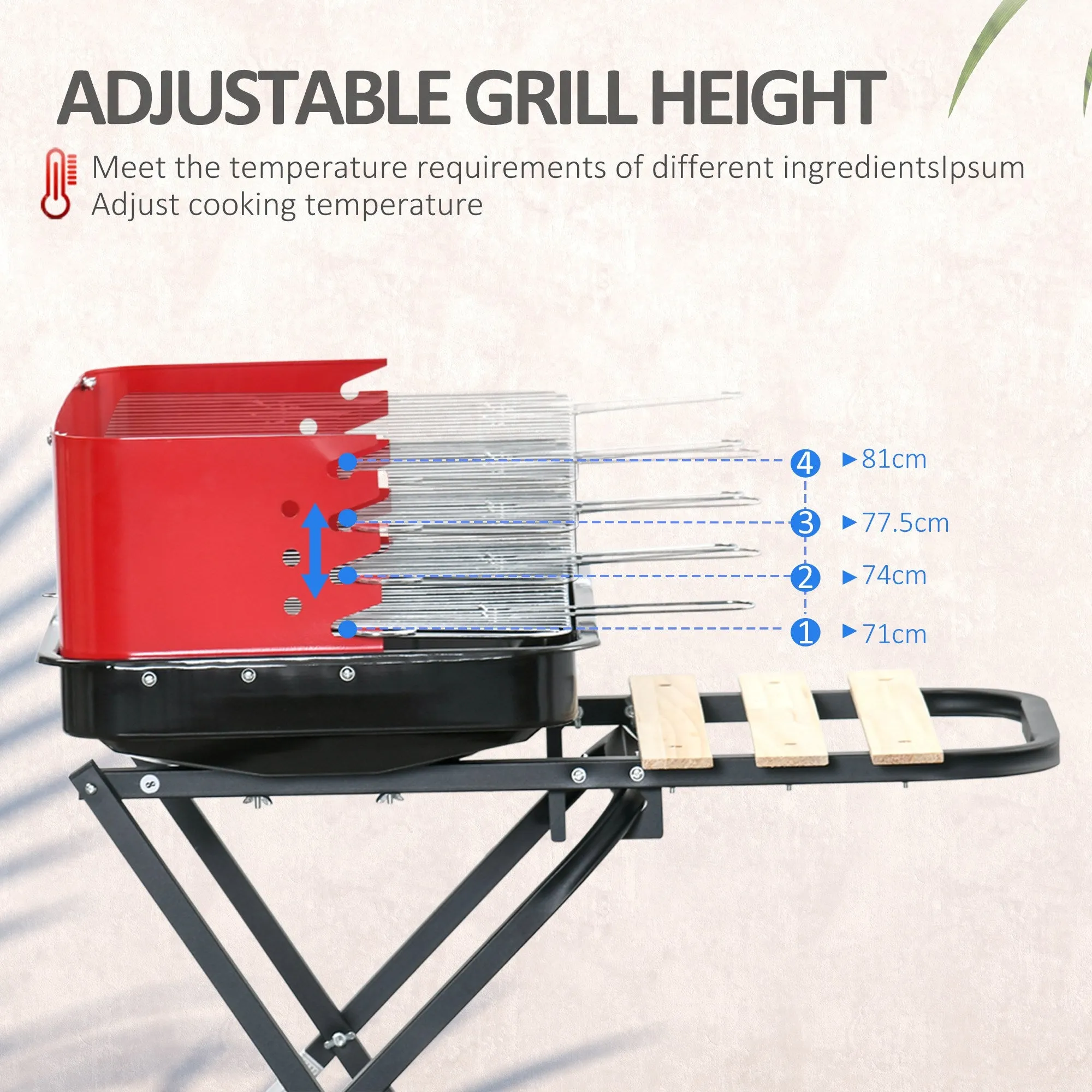 Charcoal Trolley BBQ Barbecue Grill Patio Camping Picnic Garden Party Outdoor Cooking with Windshield