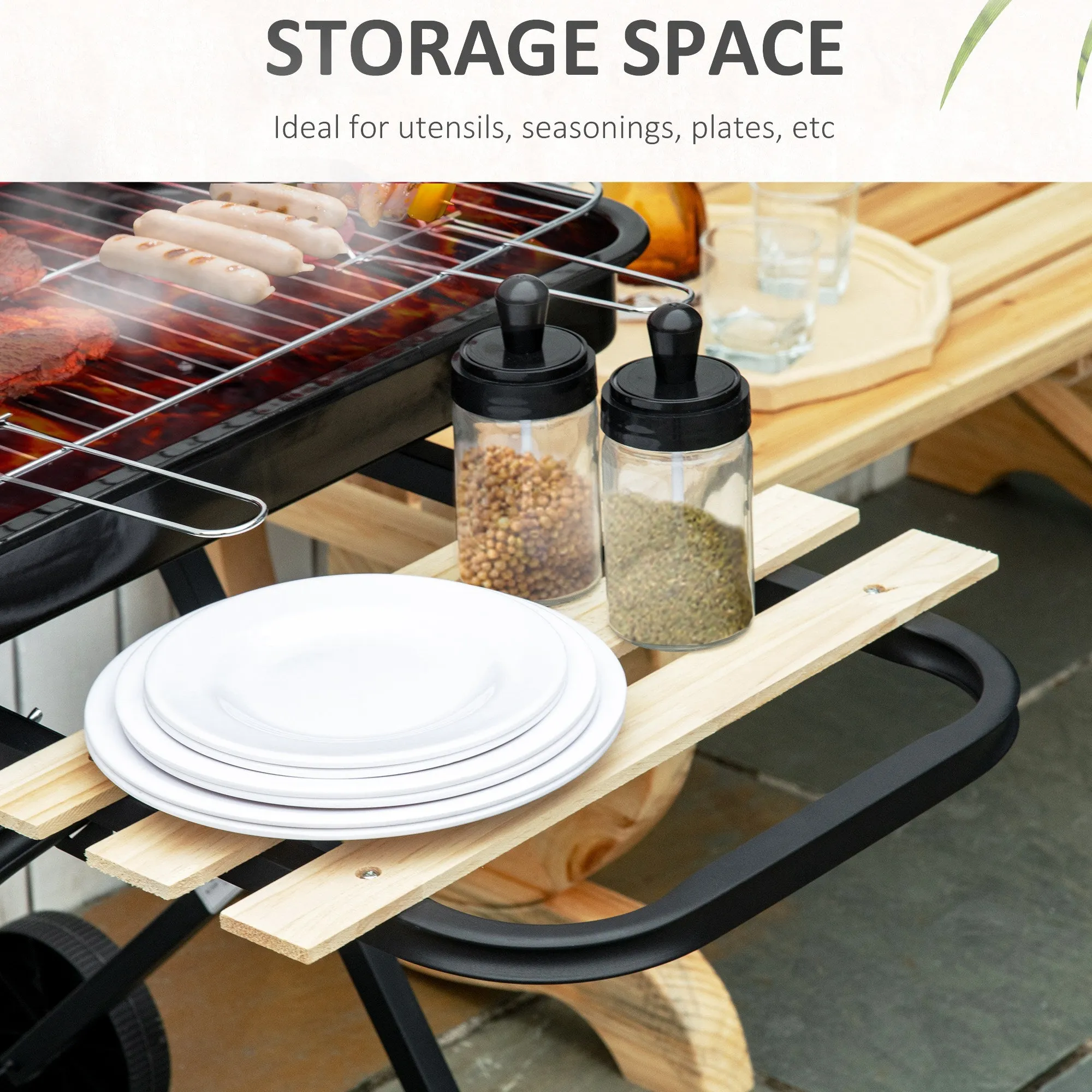 Charcoal Trolley BBQ Barbecue Grill Patio Camping Picnic Garden Party Outdoor Cooking with Windshield