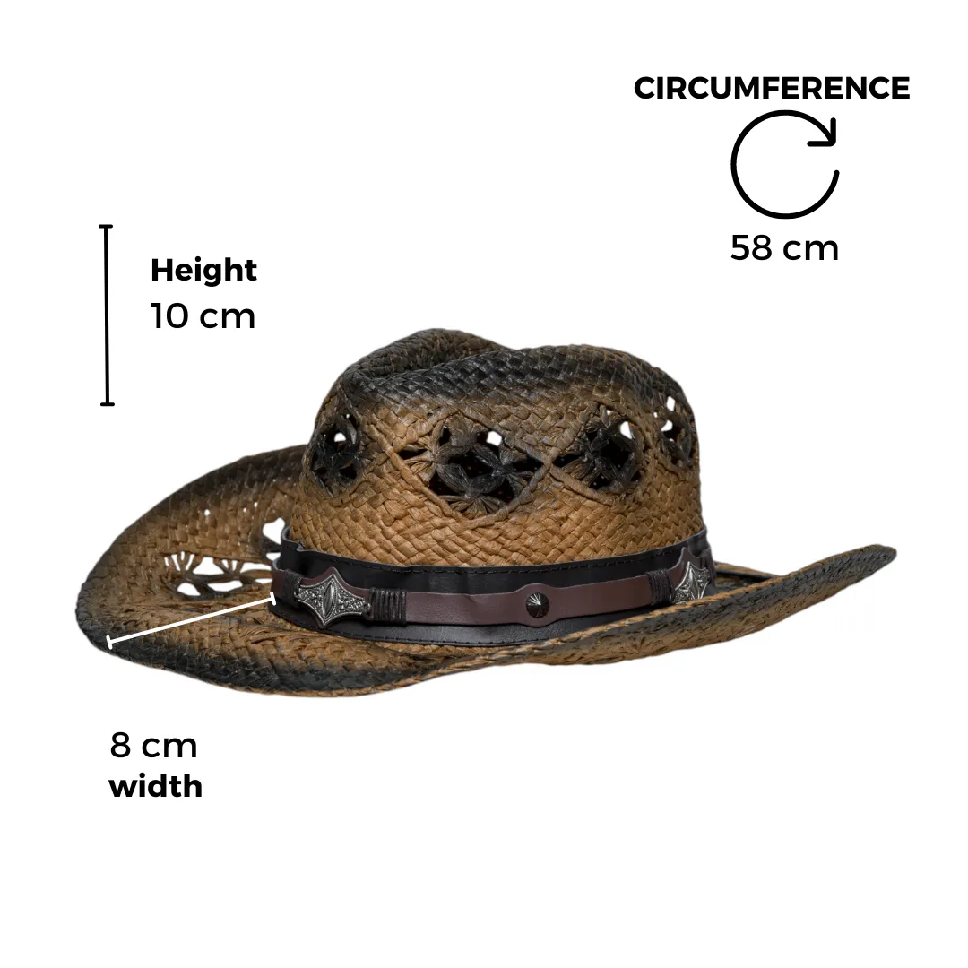 Chokore Rustic Straw Cowboy Hat (Dark Brown)