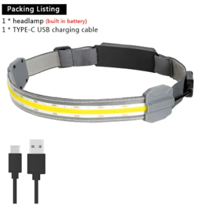 Cob Headlamp Large Floodlight LED Outdoor Household Portable LED Light with Built-in 1200mah Battery USB Rechargeable Head Lamp