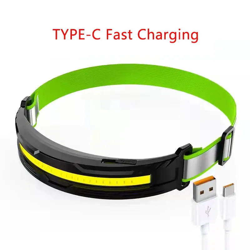 COB Strong Light Rechargeable Headlamp Red Light Warning Light Portable Outdoor COB Fishing Camping Night Running Headlights