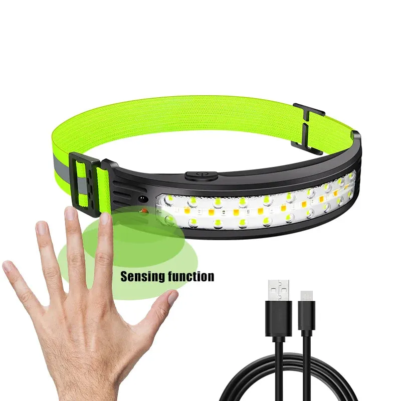 COB Strong Light Rechargeable Headlamp Red Light Warning Light Portable Outdoor COB Fishing Camping Night Running Headlights