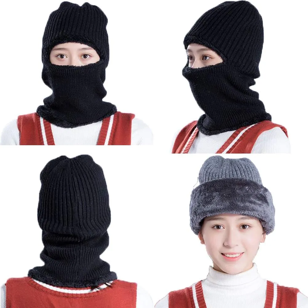 Cold Weather Knitted Balaclava Beanie Hat Full Face Ski Mask Winter Warm Windproof Face Mask for Men Women