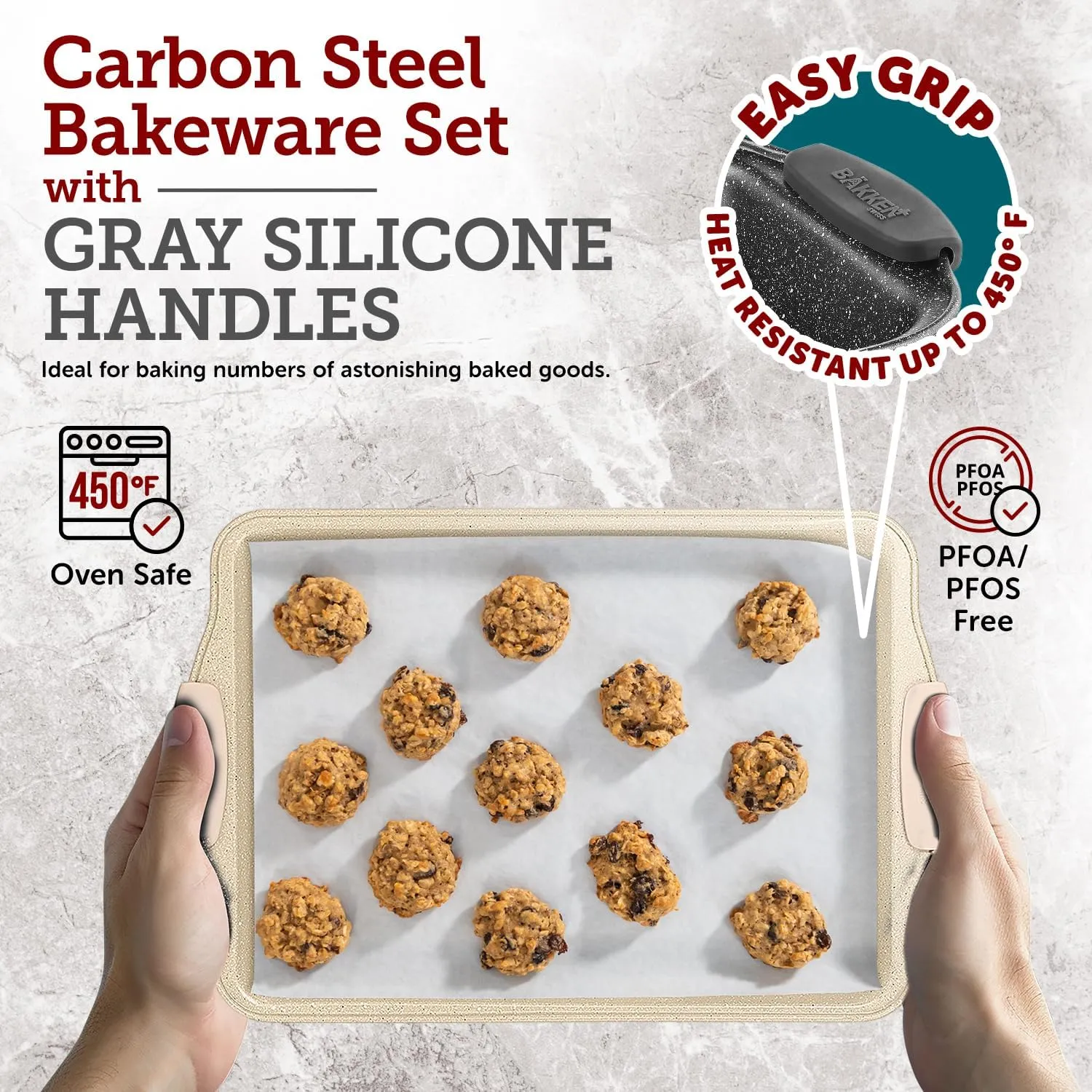 Cookie Sheets for Baking Nonstick Set - 3-Piece Stackable Carbon Steel Baking