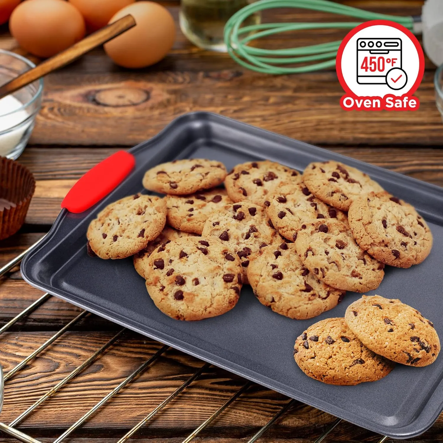 Cookie Sheets for Baking Nonstick Set - 3-Piece Stackable Carbon Steel Baking
