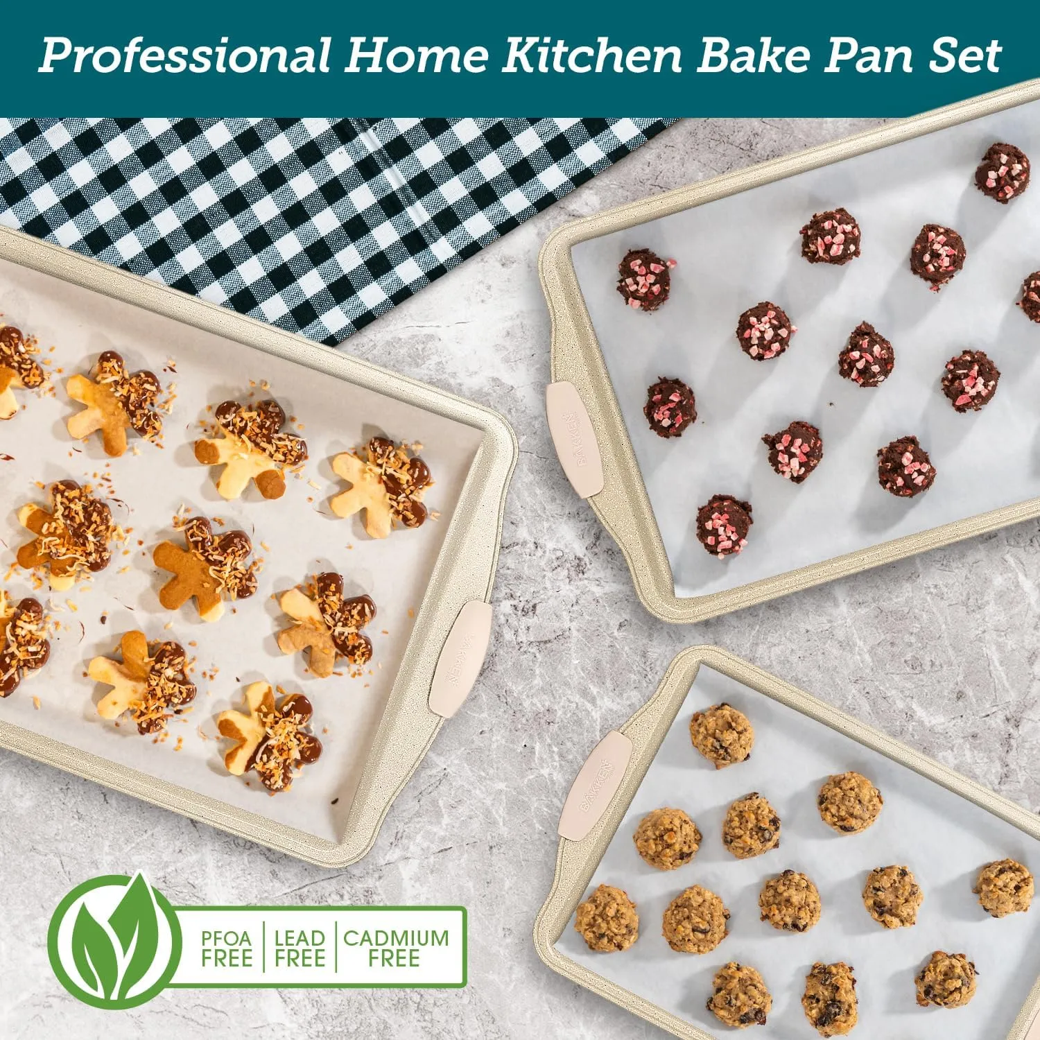 Cookie Sheets for Baking Nonstick Set - 3-Piece Stackable Carbon Steel Baking