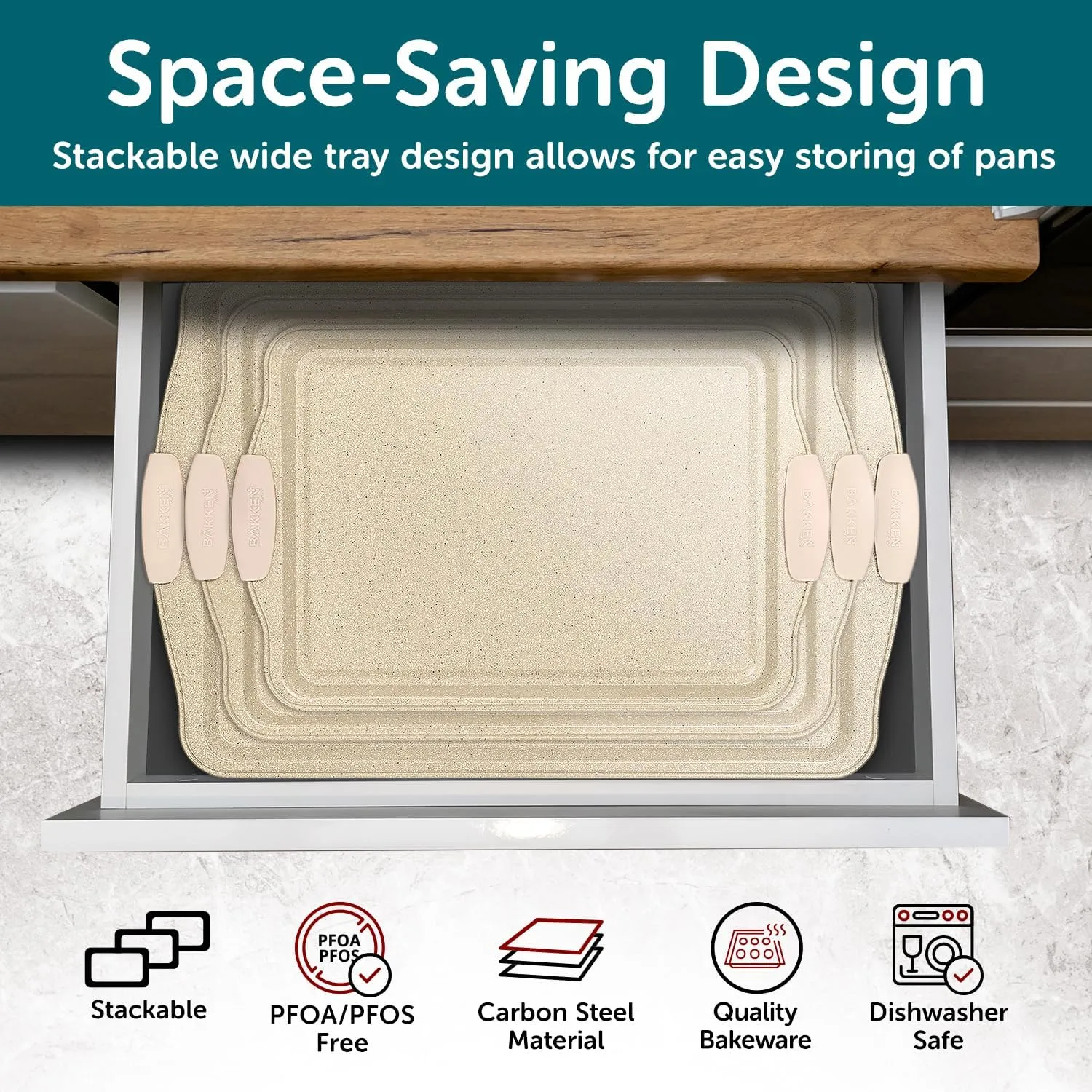 Cookie Sheets for Baking Nonstick Set - 3-Piece Stackable Carbon Steel Baking