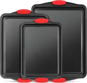 Cookie Sheets for Baking Nonstick Set - 3-Piece Stackable Carbon Steel Baking