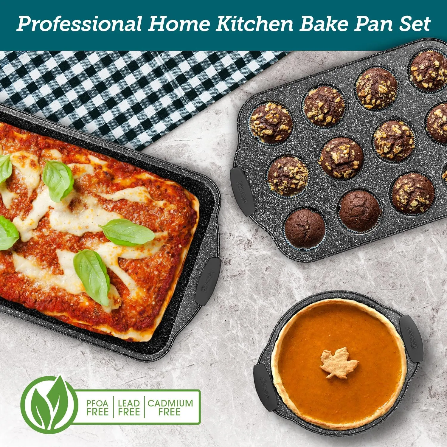 Cookie Sheets for Baking Nonstick Set - 3-Piece Stackable Carbon Steel Baking