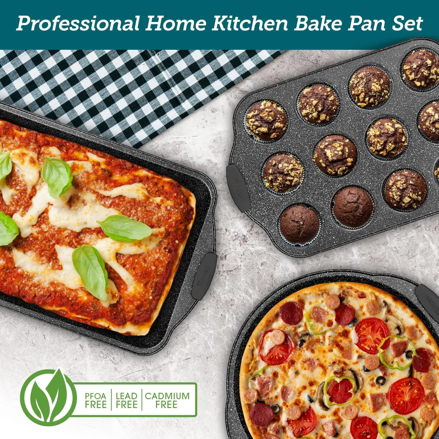 Cookie Sheets for Baking Nonstick Set - 3-Piece Stackable Carbon Steel Baking