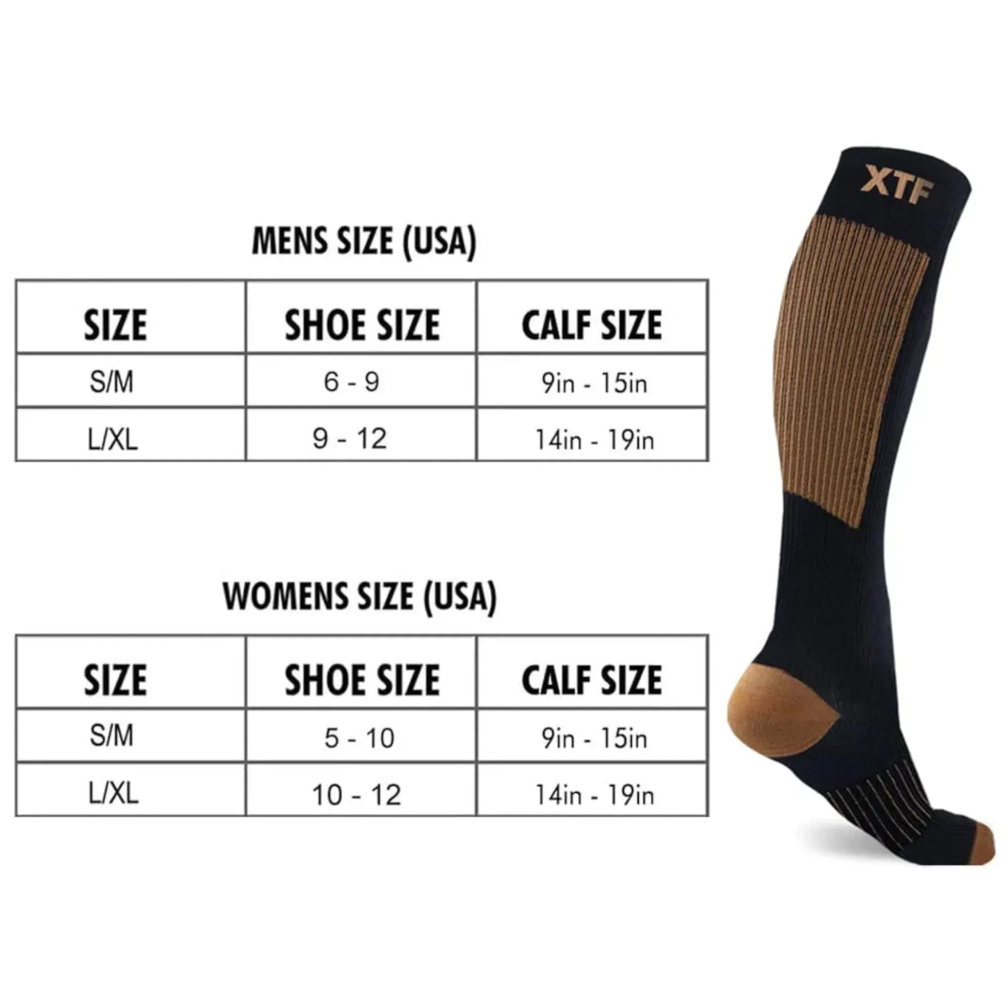 Copper Flux Anti-Fatigue Knee-High Compression Socks - Black -S/M