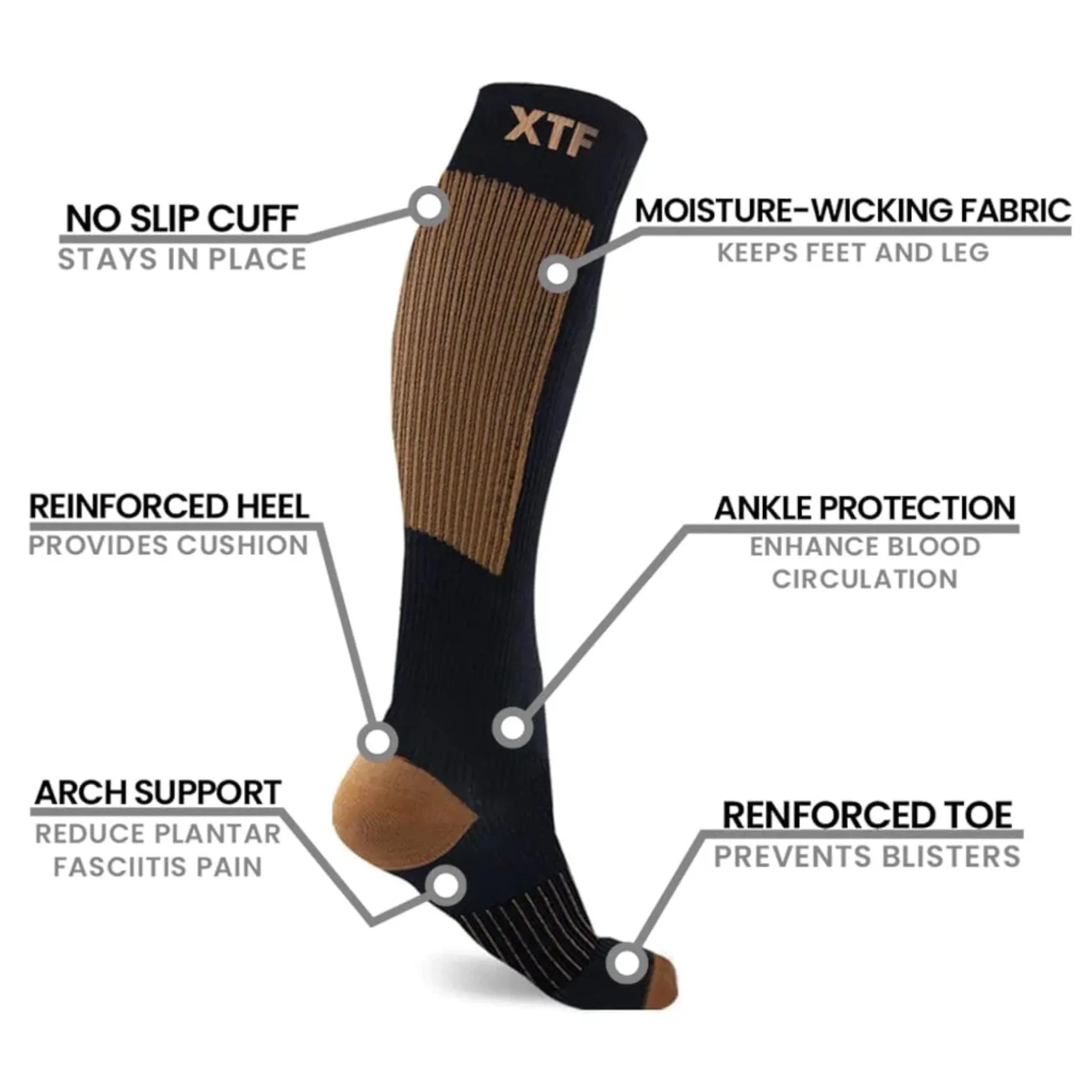 Copper Flux Anti-Fatigue Knee-High Compression Socks - Black -S/M