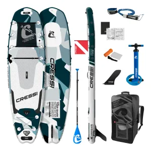 Cressi Tiger Shark Inflatable Stand Up Paddleboard Set, Camo Aquamarine, 10'2"