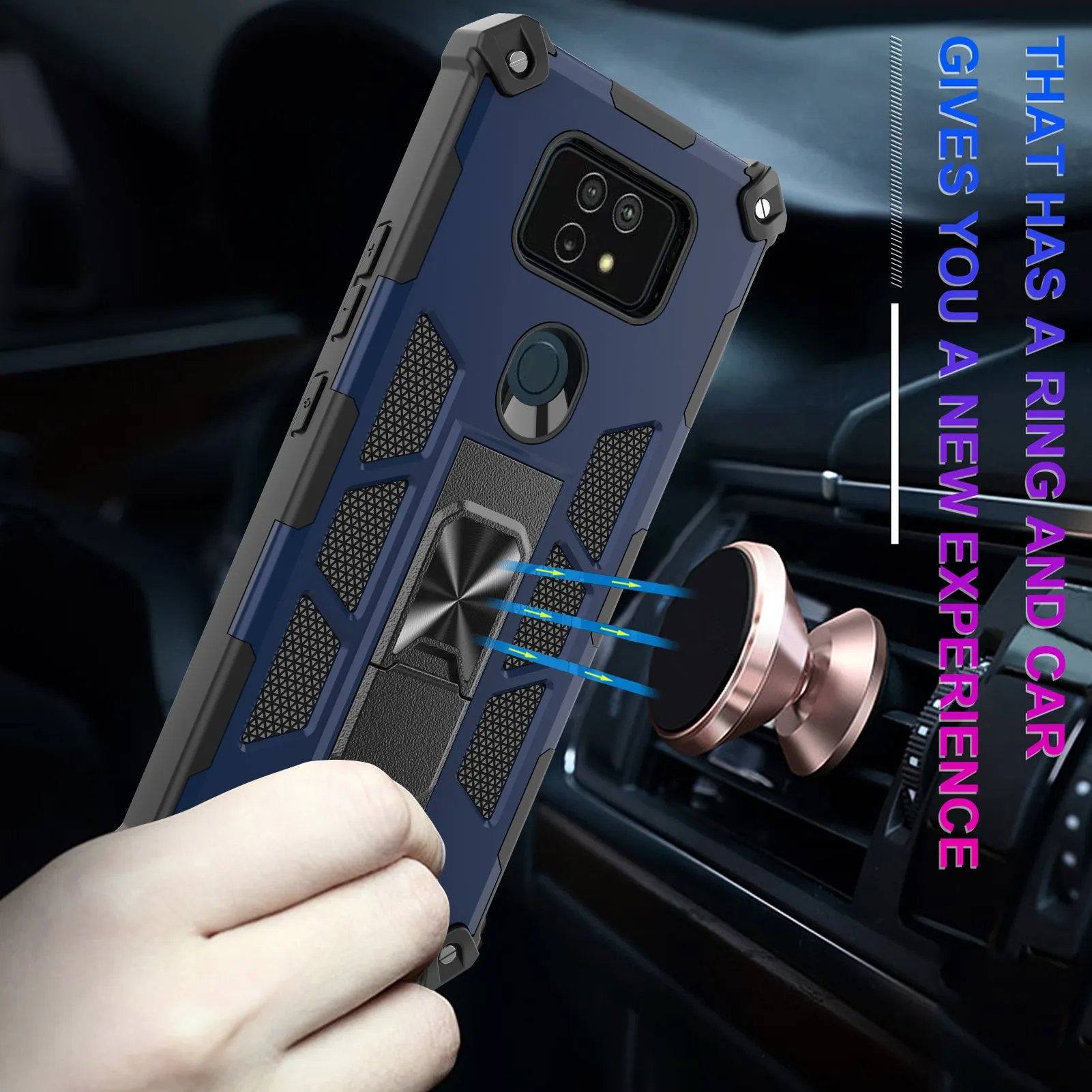 Cricket Ovation 2 Case ,AT&T Maestro Max Case [Military Grade] Ring Car Mount Kickstand Hybrid Hard PC Soft TPU Shockproof Protective Case - Blue