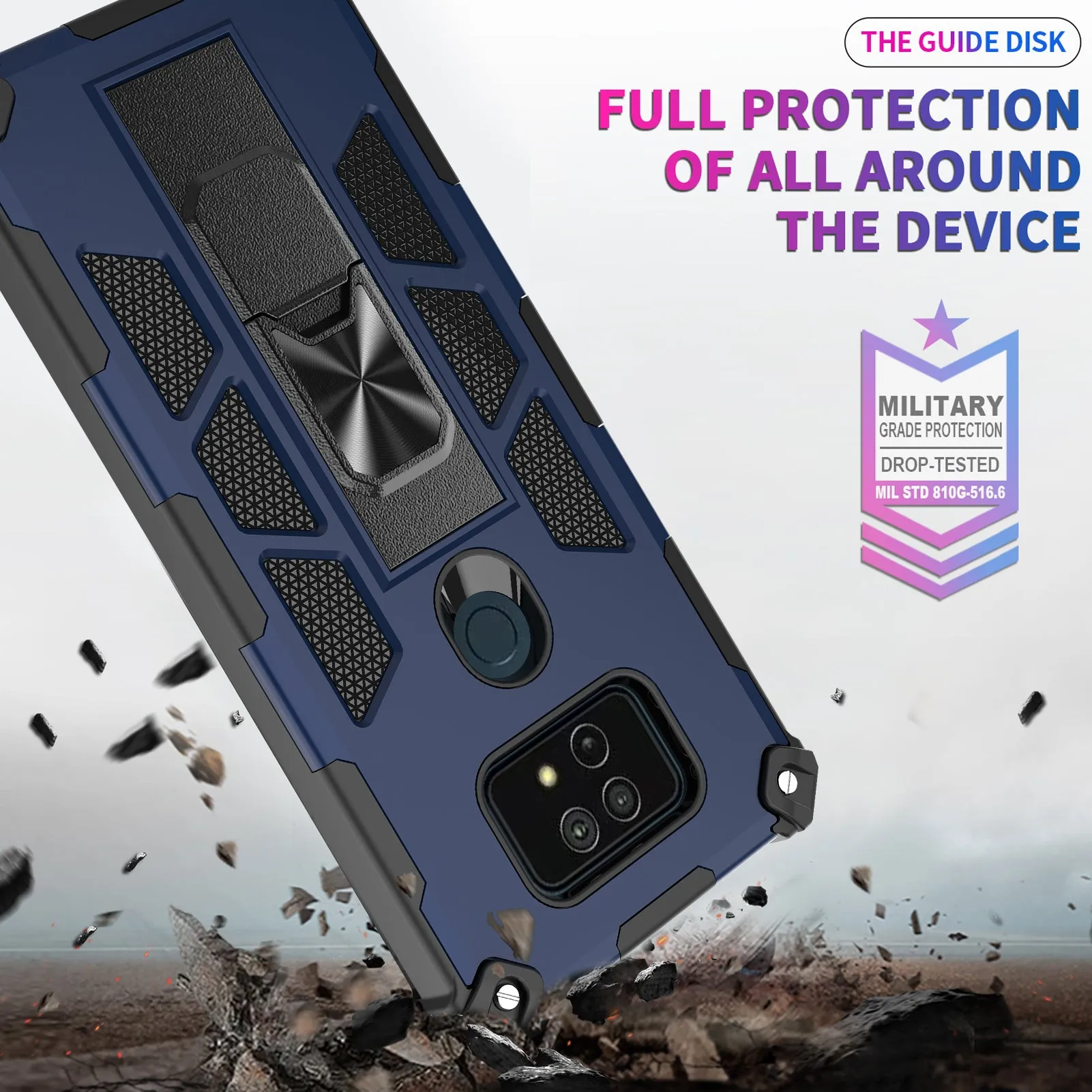 Cricket Ovation 2 Case ,AT&T Maestro Max Case [Military Grade] Ring Car Mount Kickstand Hybrid Hard PC Soft TPU Shockproof Protective Case - Blue