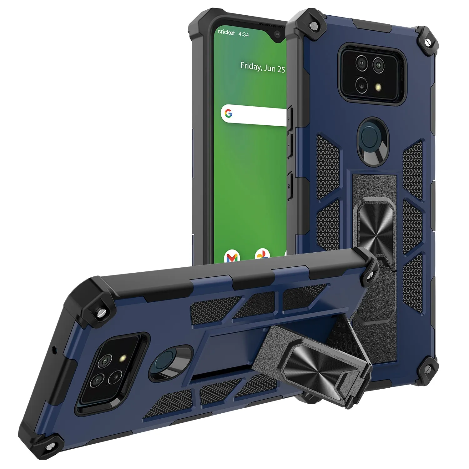 Cricket Ovation 2 Case ,AT&T Maestro Max Case [Military Grade] Ring Car Mount Kickstand Hybrid Hard PC Soft TPU Shockproof Protective Case - Blue