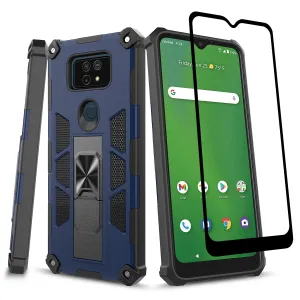 Cricket Ovation 2 Case ,AT&T Maestro Max Case [Military Grade] Ring Car Mount Kickstand Hybrid Hard PC Soft TPU Shockproof Protective Case - Blue